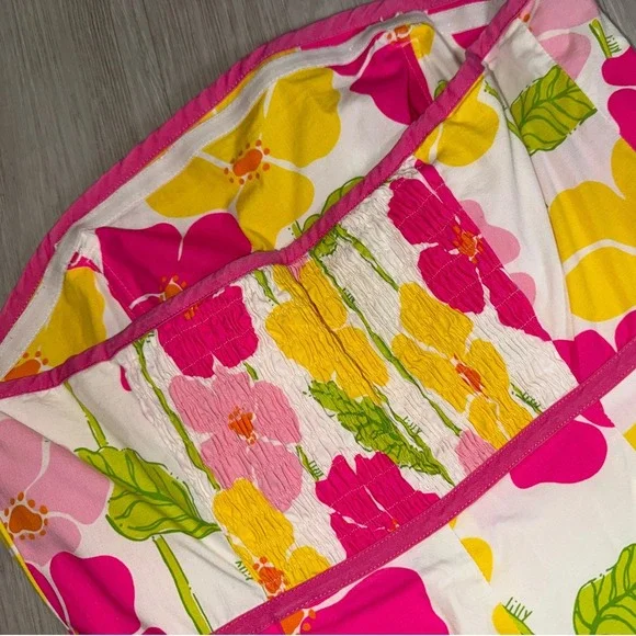 Lilly Pulitzer Tropical Floral Strapless Sheath Dress Pink Yellow Women Size 8 - Picture 9 of 10